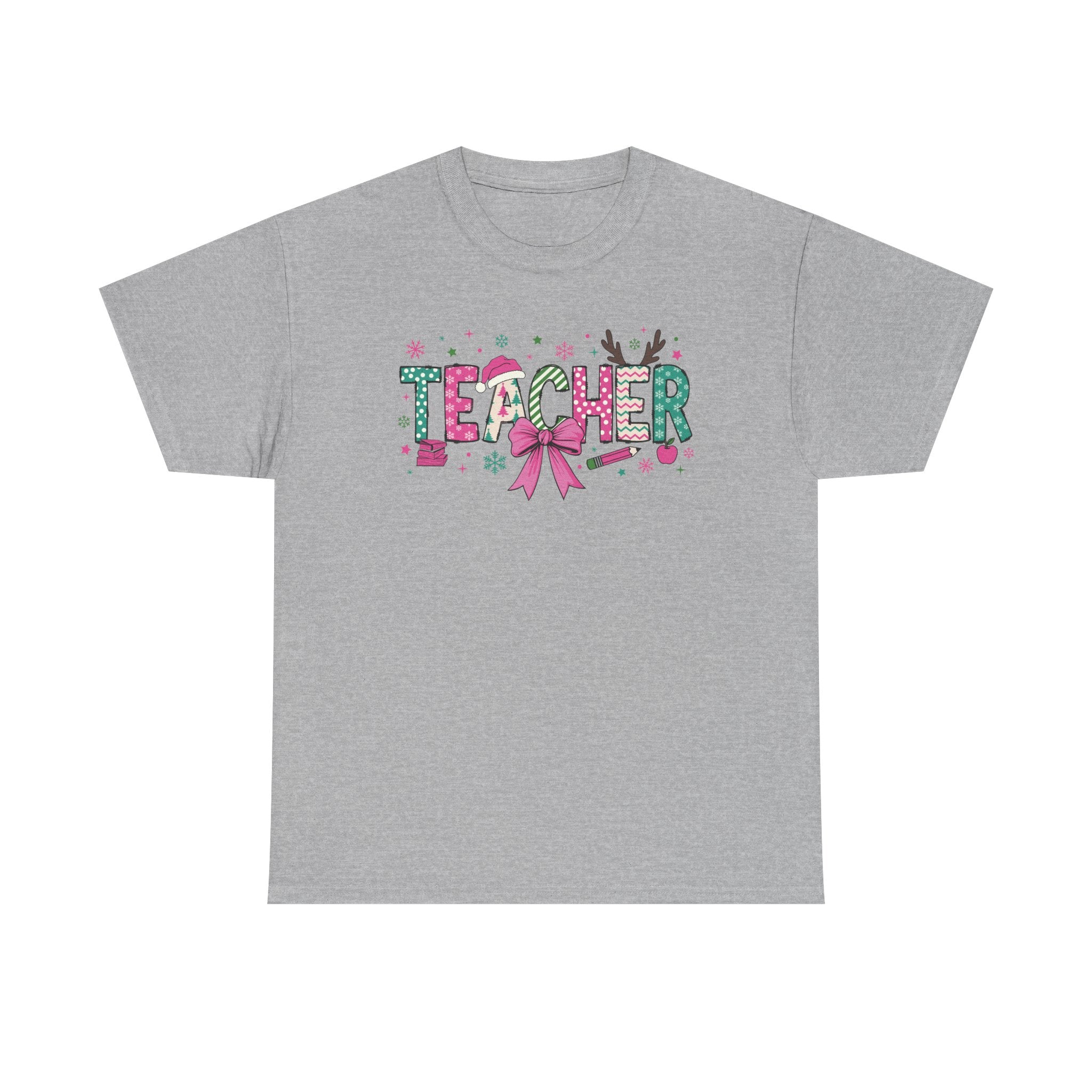Teacher Appreciation Unisex Heavy Cotton Christmas Tee with Bow Design