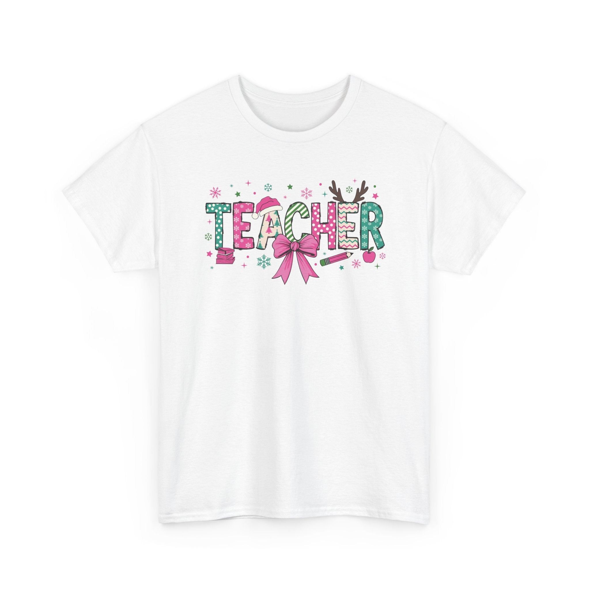Teacher Appreciation Unisex Heavy Cotton Christmas Tee with Bow Design