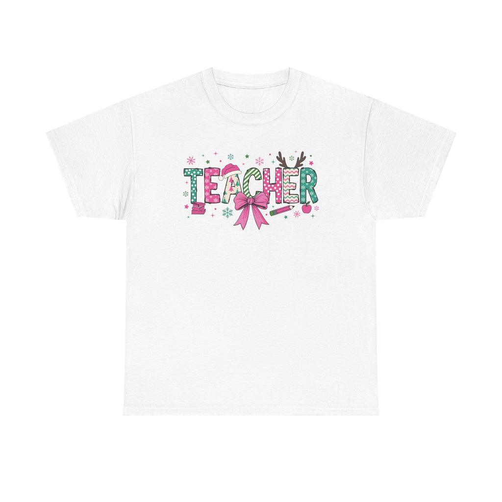 Teacher Appreciation Unisex Heavy Cotton Christmas Tee with Bow Design
