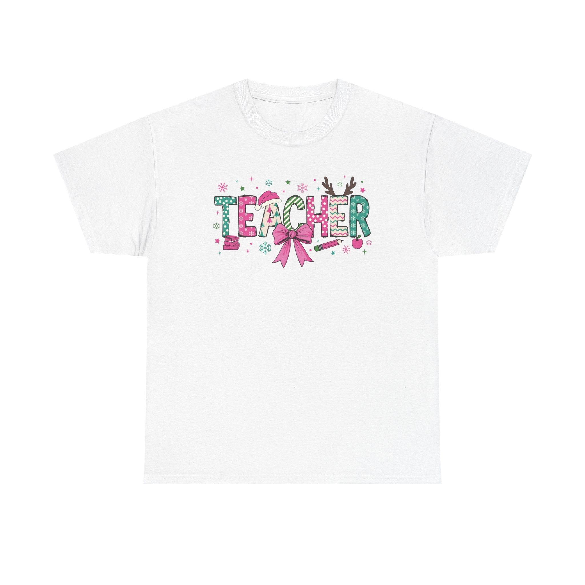 Teacher Appreciation Unisex Heavy Cotton Christmas Tee with Bow Design